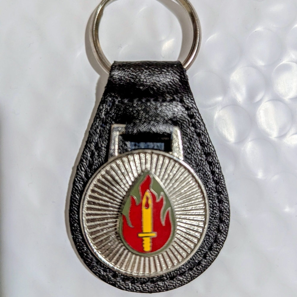 Black Leather US Army 63rd Infantry Division DUI WW2 Blood & Fire Keychain